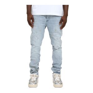 Purple Brand Straight Leg Jeans Beaded Monogram Mens Blue P005